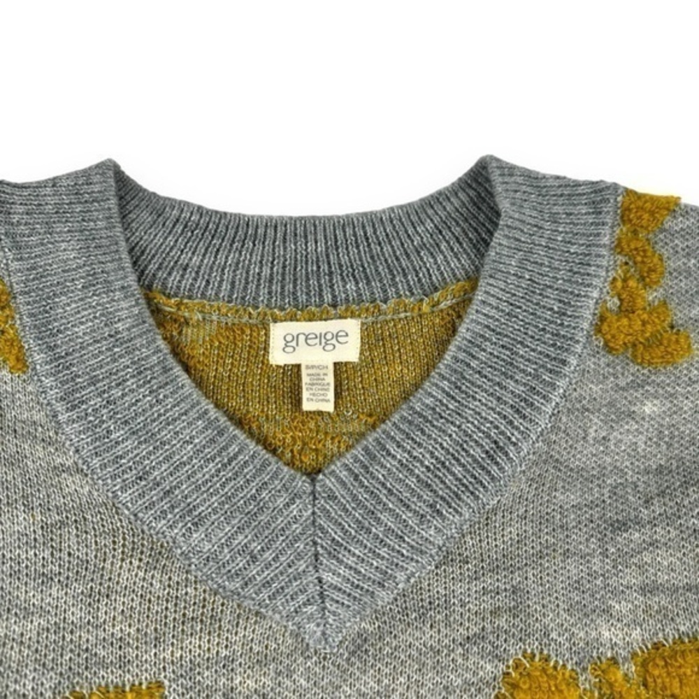 Greige Womens Sweater Size Small Grey Mustard Artsy Granny Indie Gilmore Girls - Picture 2 of 8
